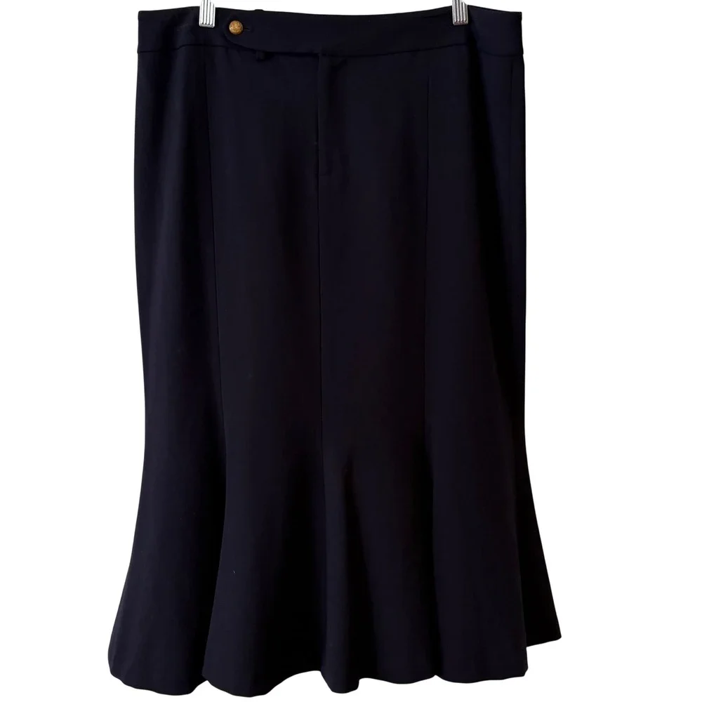 Lauren Ralph Lauren Navy Midi Office Classic Wool Trumpet Skirt in Size 12